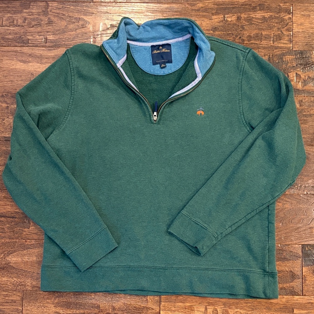 Brooks Brothers Men's Forest Green Quarter-Zip Pullover with Contrast Collar